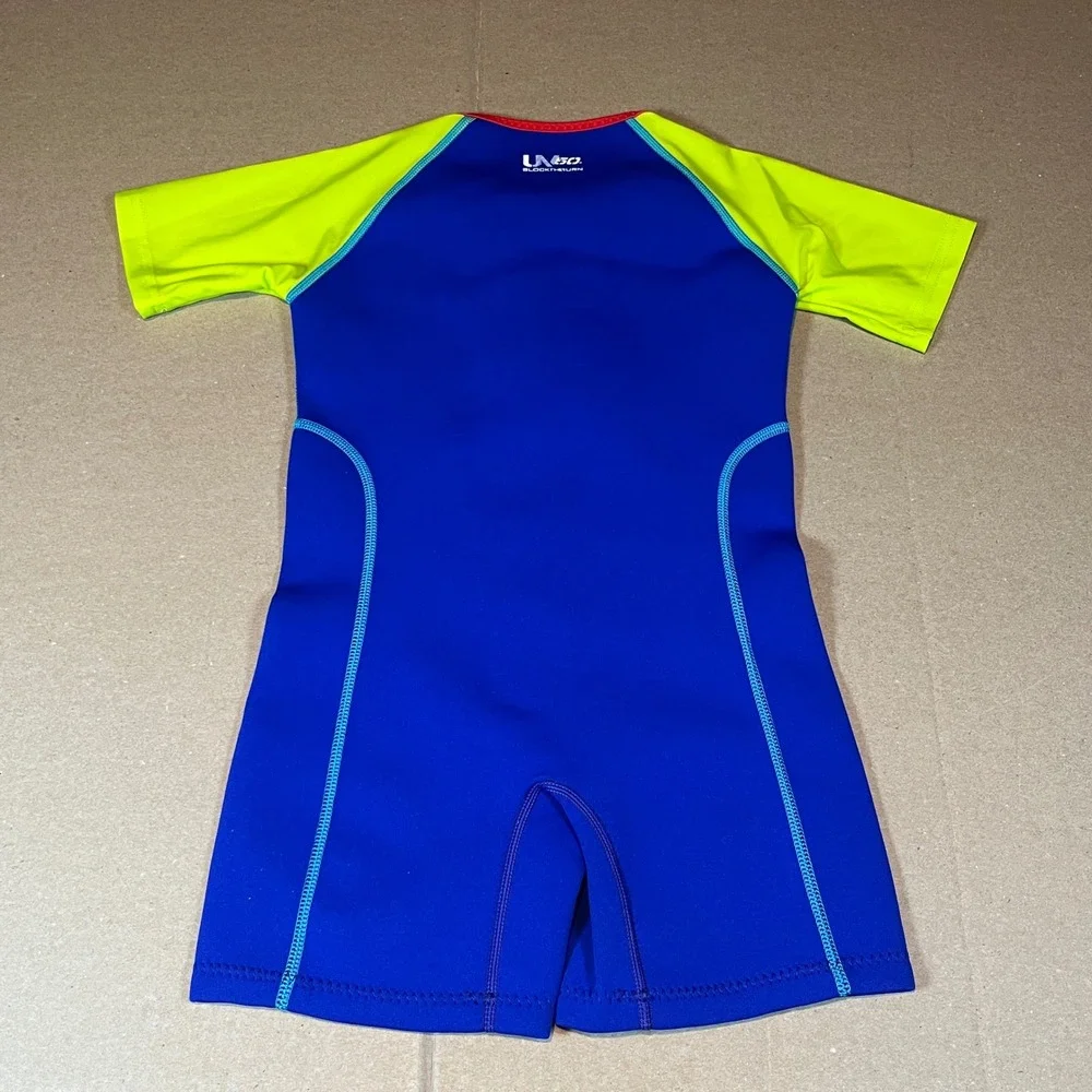 Speedo Kids Blue Neon Yellow Shark Thermal Wetsuit Swimsuit UV50 Size 6-6X